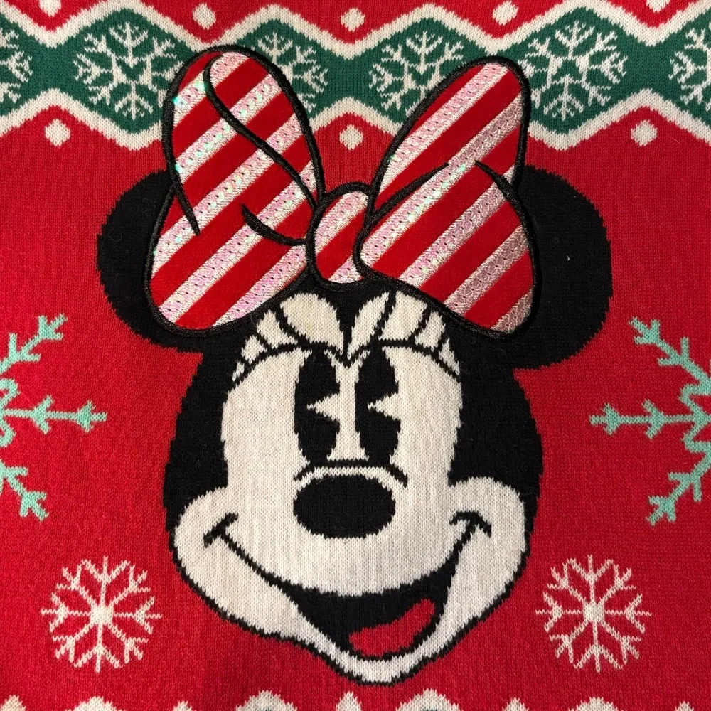 Disney Women's Festive Red and Green Minnie Sweater